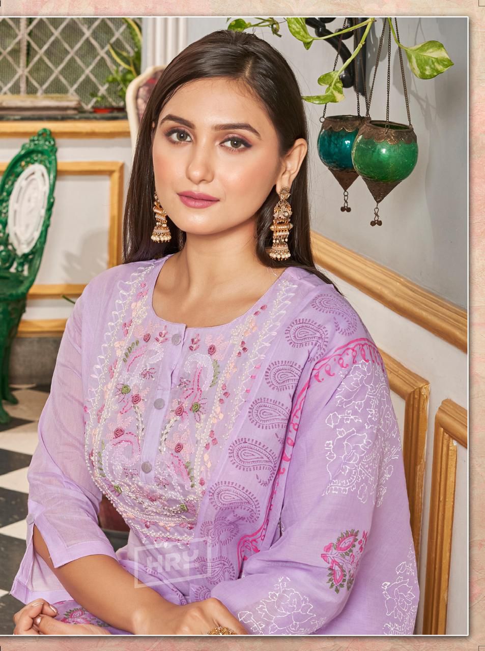 HRU Lucknawi Suta Vol 4 Mal Mal Cotton Kurti With Bottom Dupatta Wholesale Shop In Surat